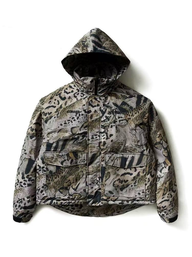 REMEDYxSTA Leopard Print Hooded Cotton Coat