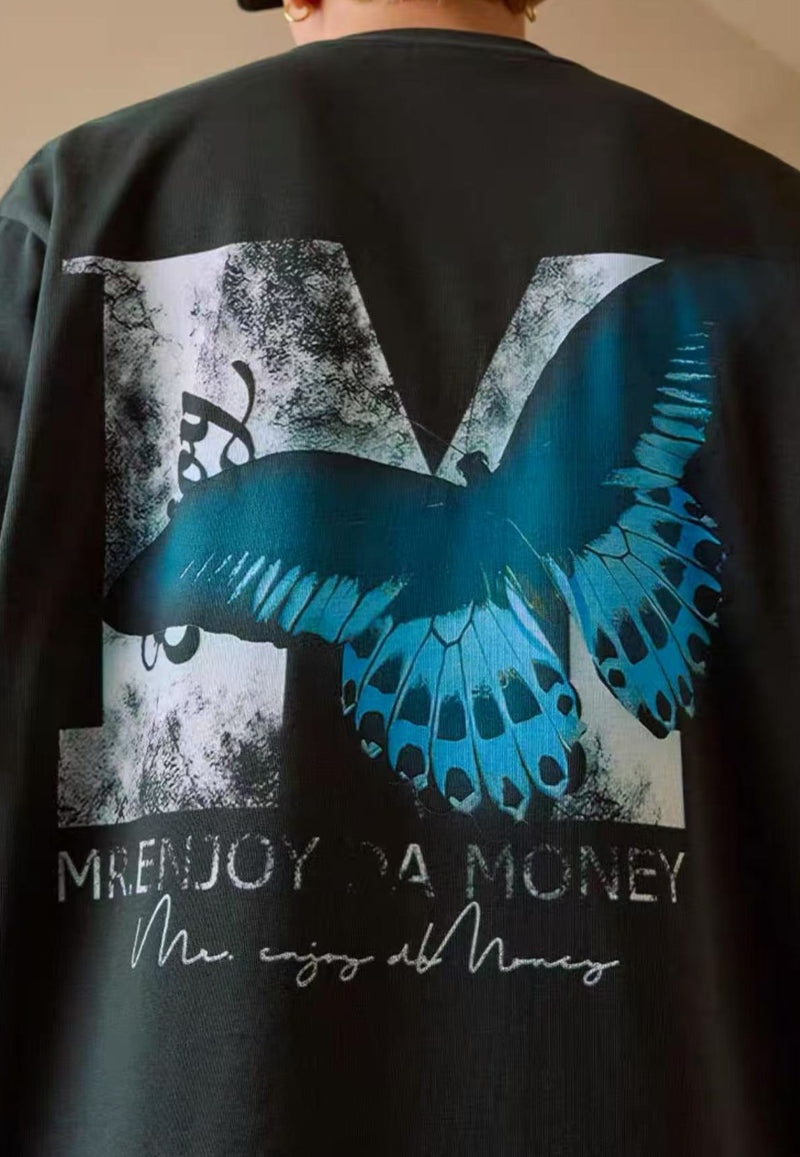 MEDM Luminous Butterfly Thermoset Oil Print Short Sleeve T-Shirt