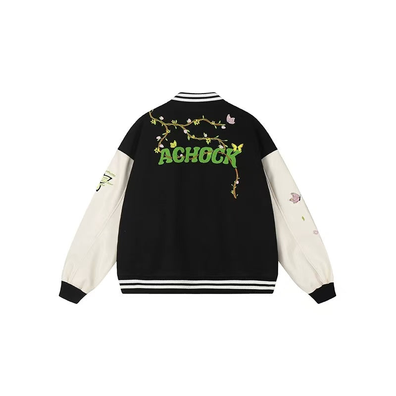 ACHOCK Heavy Hip-hop Flower Vine Embroidery Baseball Jacket