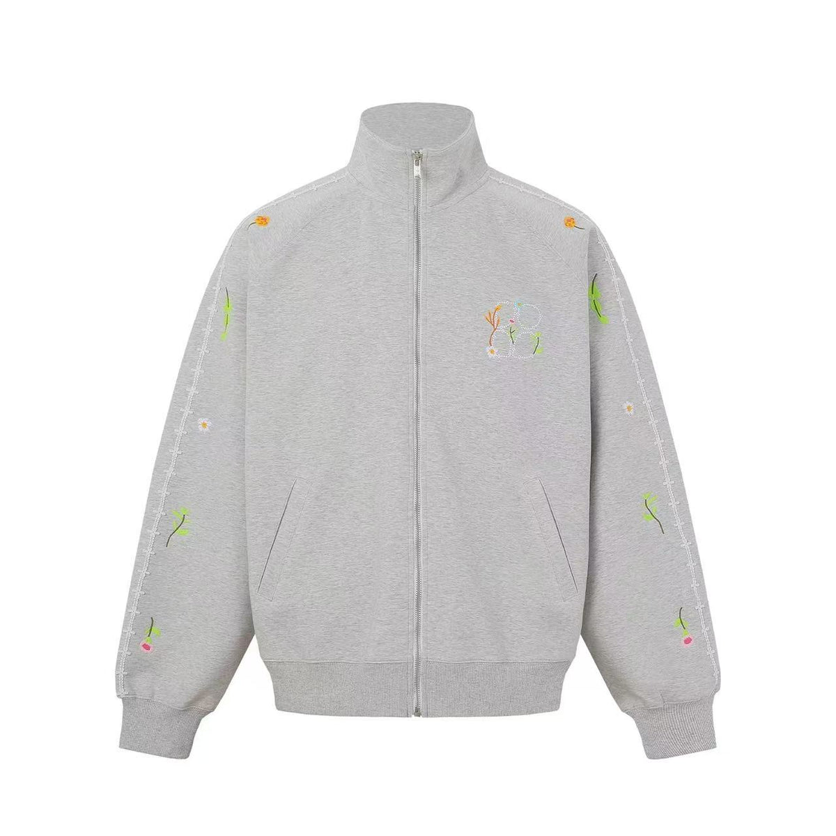 BIPOLAR Floral Embroidered Zipper Sweatshirt