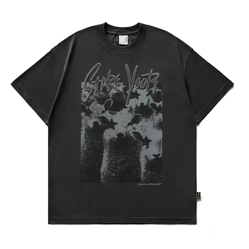 REMEDY Washed Distressed printing Short-sleeve T-shirt