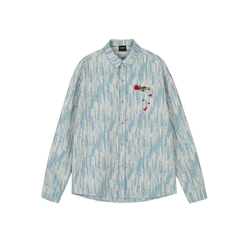 ACHOCK Rose Embroidery Washed Distressed Long-sleeve Shirt