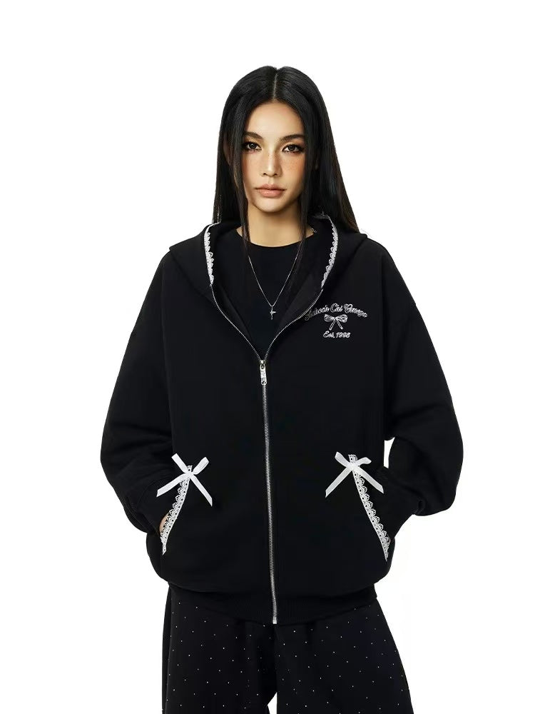 ACHOCK Lace Patchwork Cardigan Sweatshirt