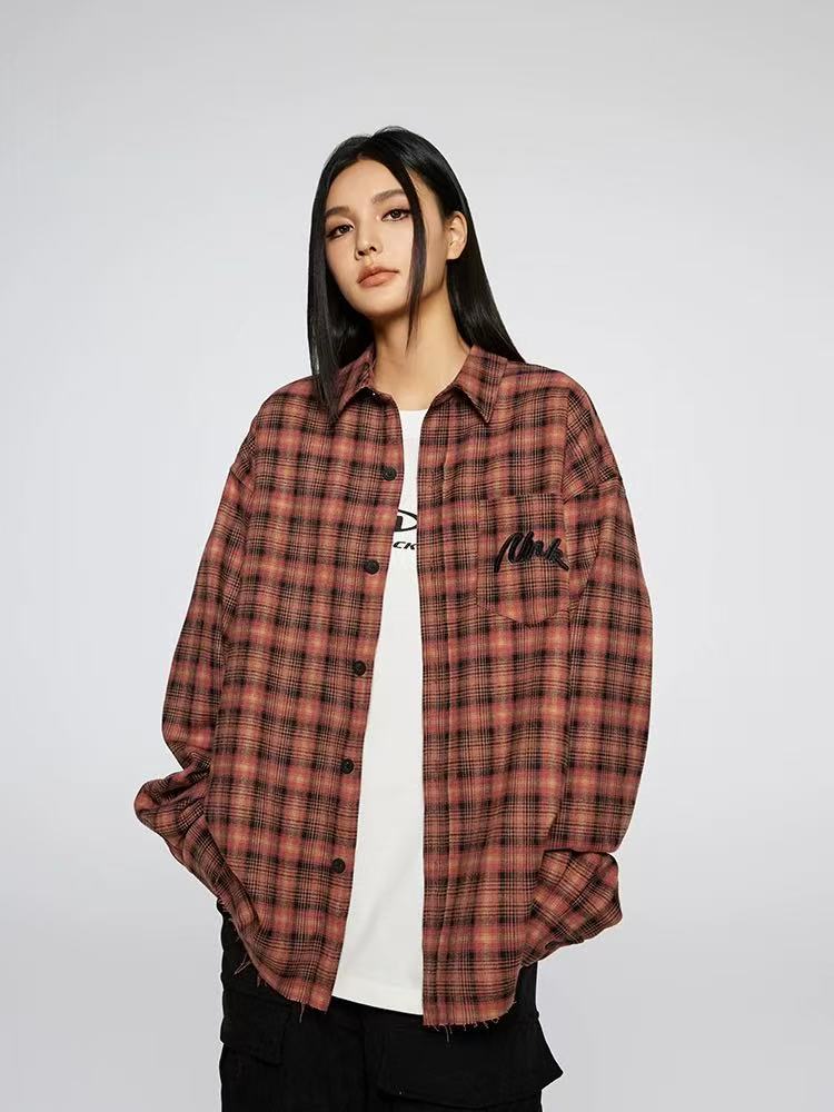 ACHOCK Retro Contrast Plaid Long-sleeve Shirt