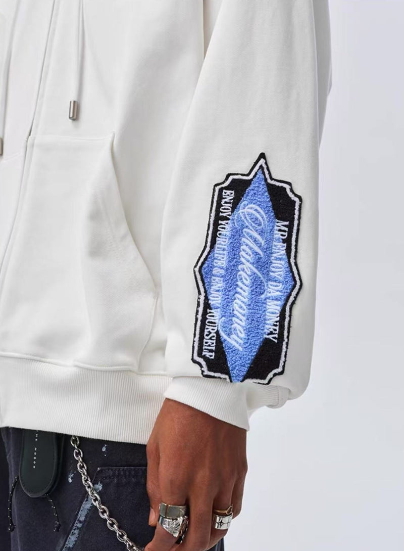 MEDM Retro Typography Embroidered Zipper Hoodie