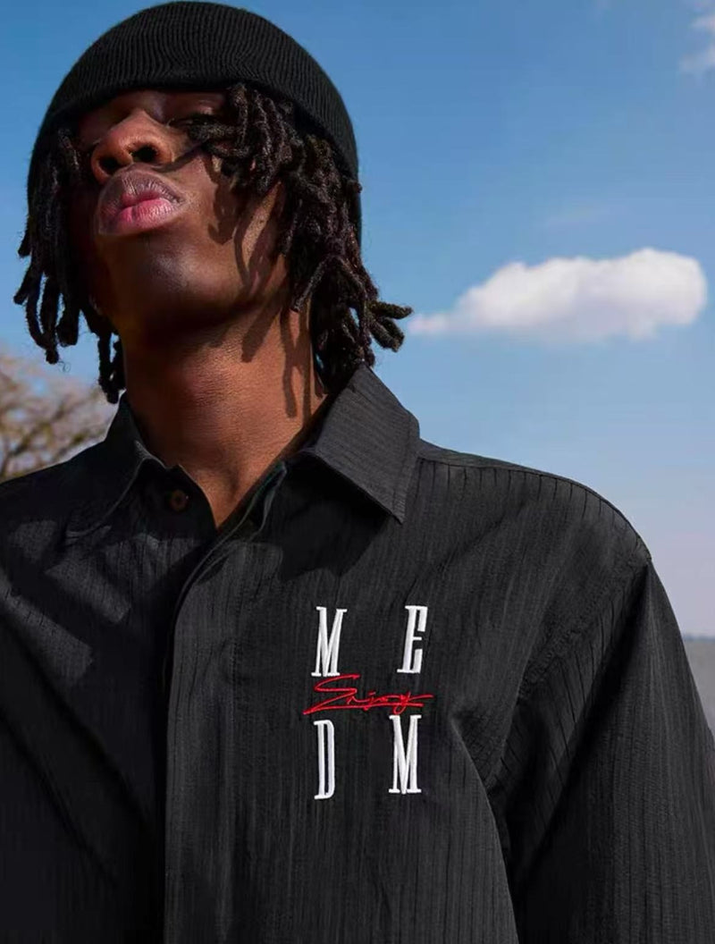 MEDM Letter Embroidered Long- sleeve T-shirt