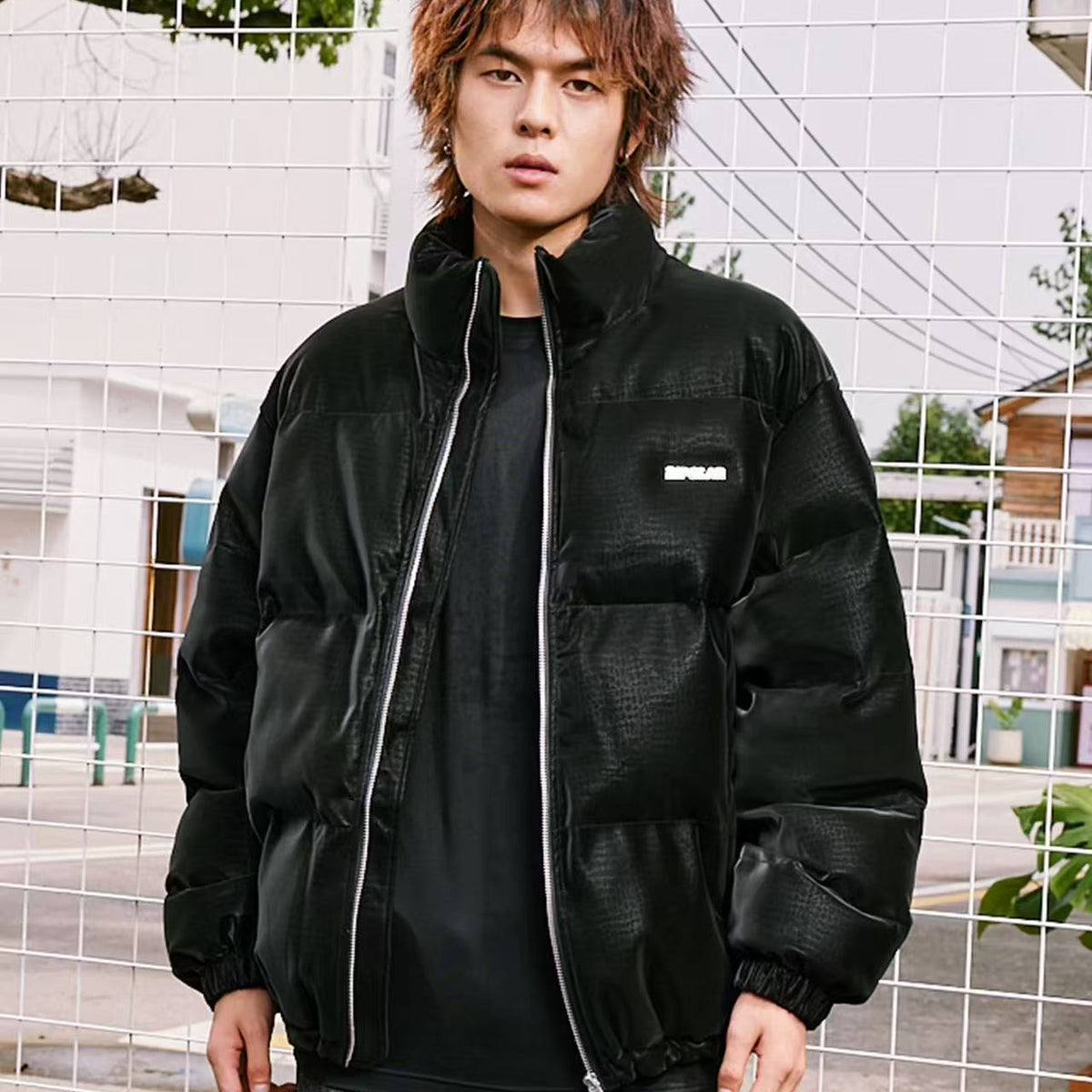BIPOLAR Crocodile Pattern Metal Logo Cotton Jacket
