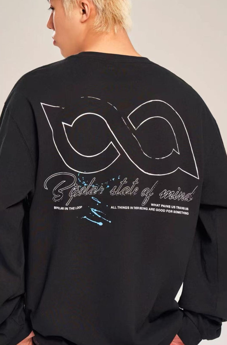 BIPOLAR Ink Print Loose Couple Long-sleeve T-shirt