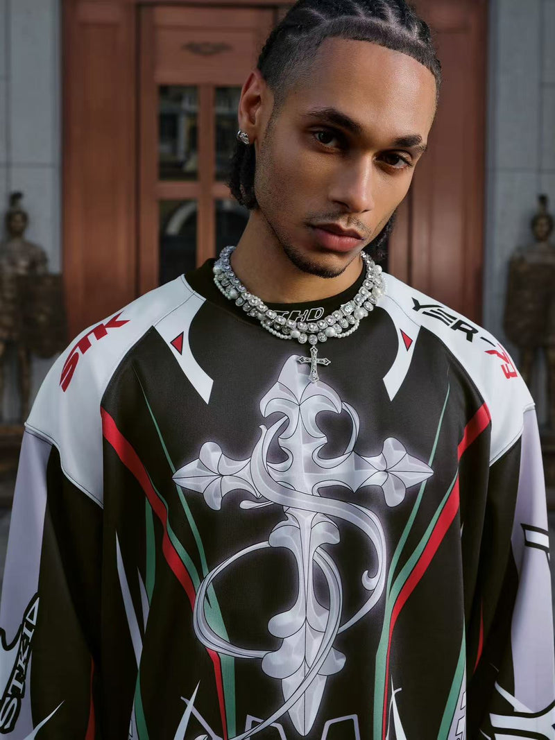 STK High-Density White Ink Direct Print Motorcycle Long-Sleeve T-Shirt