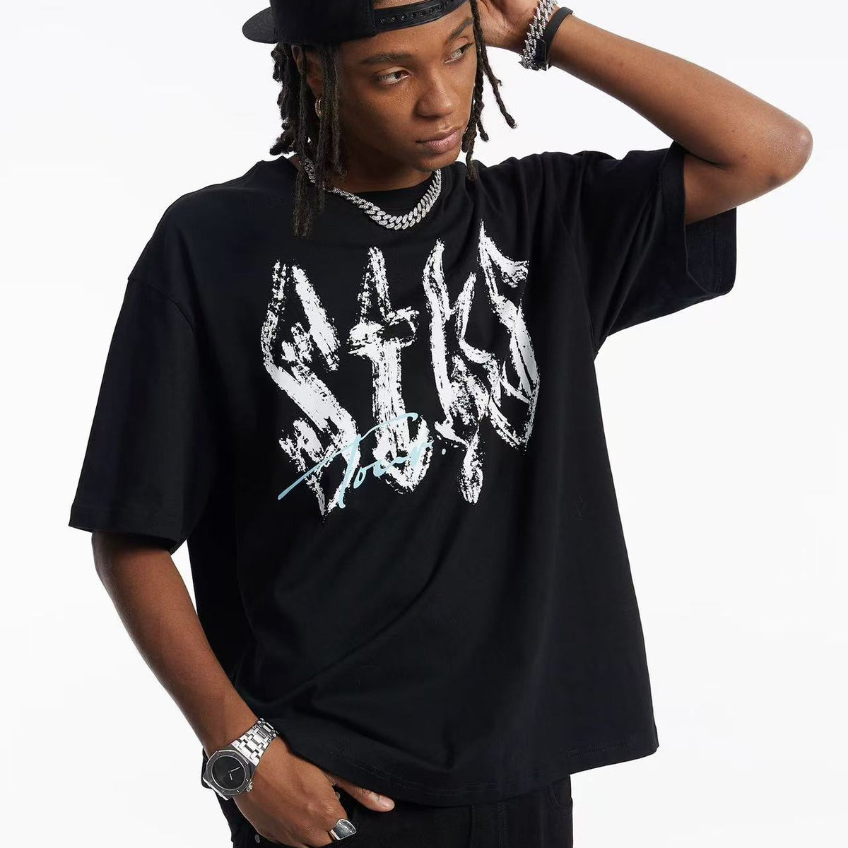STK Vintage Font Logo Print Crew Neck T-Shirt