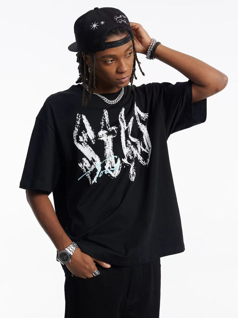 STK Vintage Font Logo Print Crew Neck T-Shirt