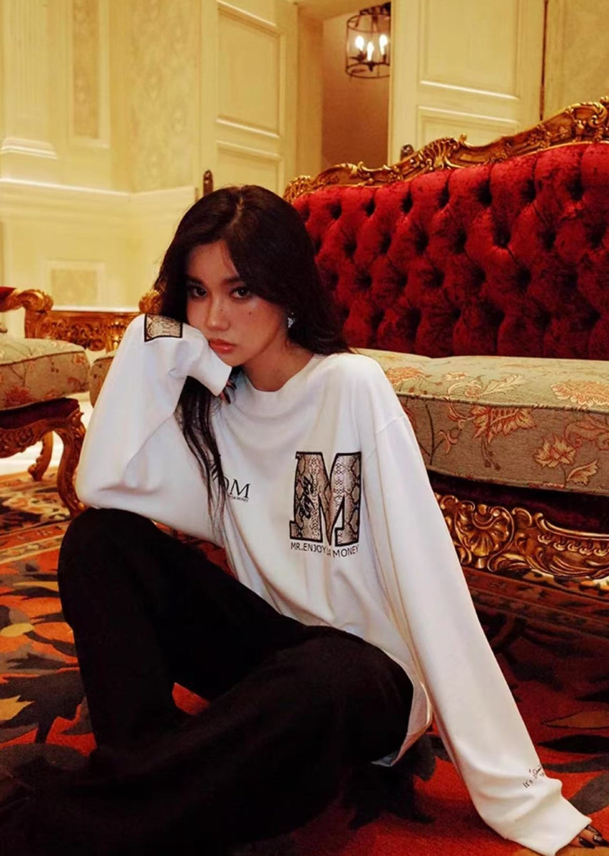 MEDM Snake Print Lettering Top Long-sleeve T-shirt