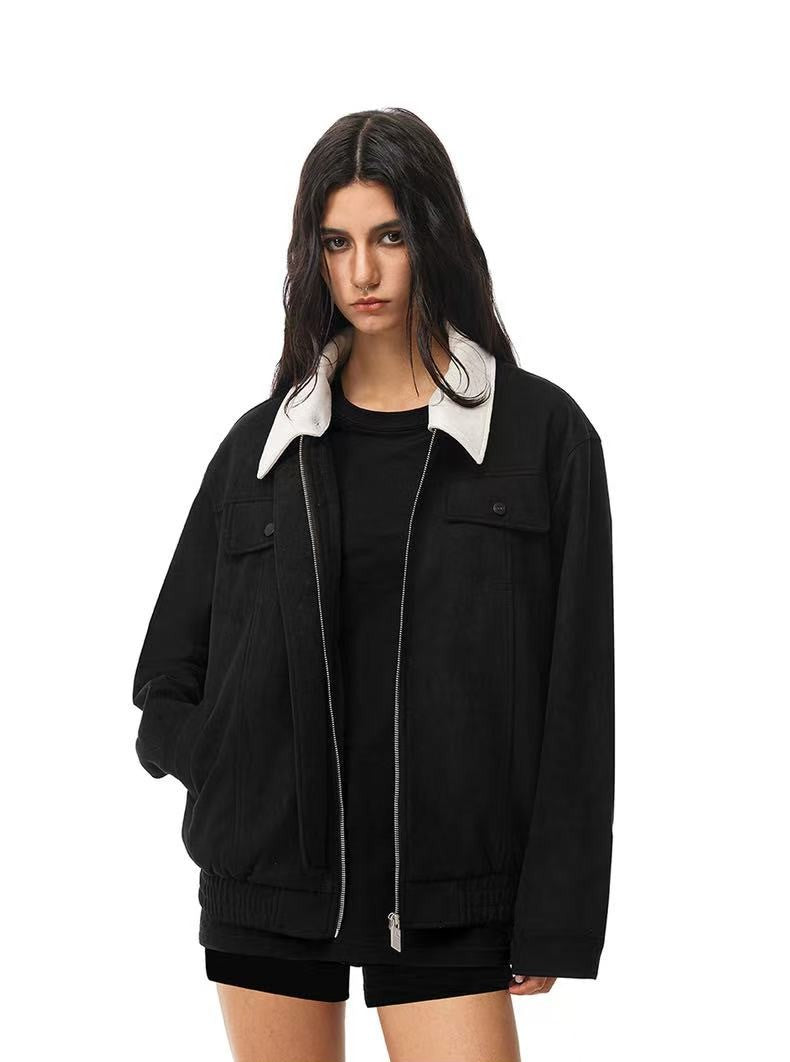 FDR Retro Contrast Lapel Suede Jacket (For Women)