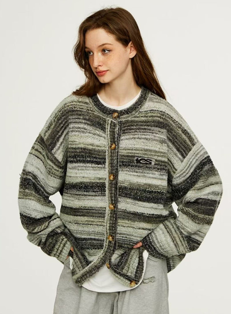 ICONSLAB Color Gradient Striped Cardigan Sweater