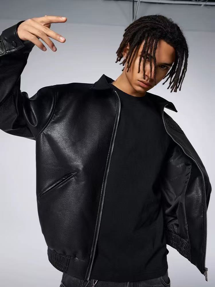 ACHOCK Heavy Steel Embossed Leather Jacket