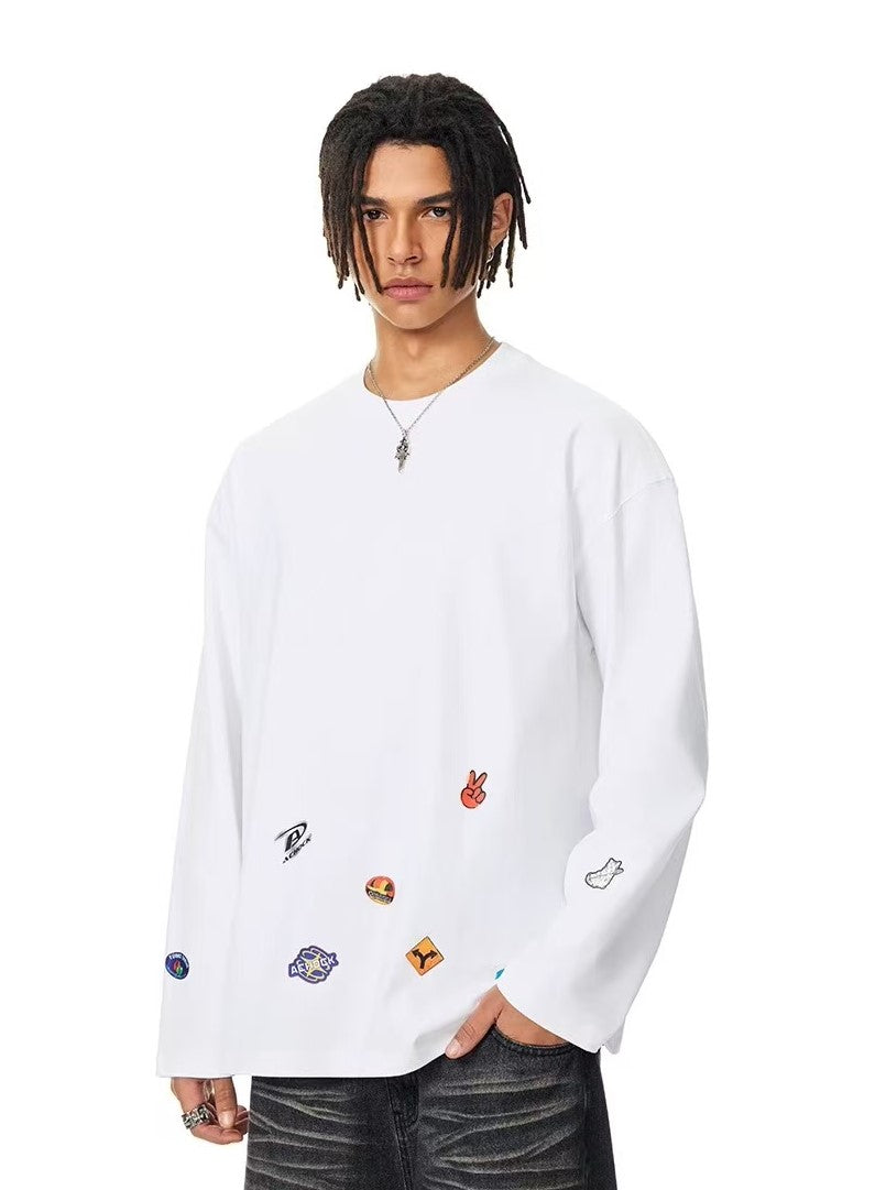 ACHOCK Creative Cartoon Sticker Long-sleeved T-shirt