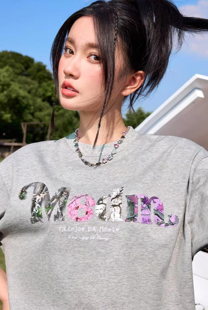 MEDM Floral Fruit Branch Padded Patch Embroidered Short-sleeved T-shirt