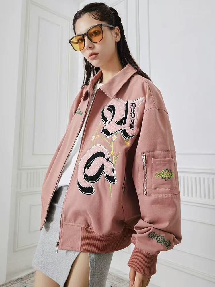 ACHOCK High Street Lettering Flocked Bomber Jacket