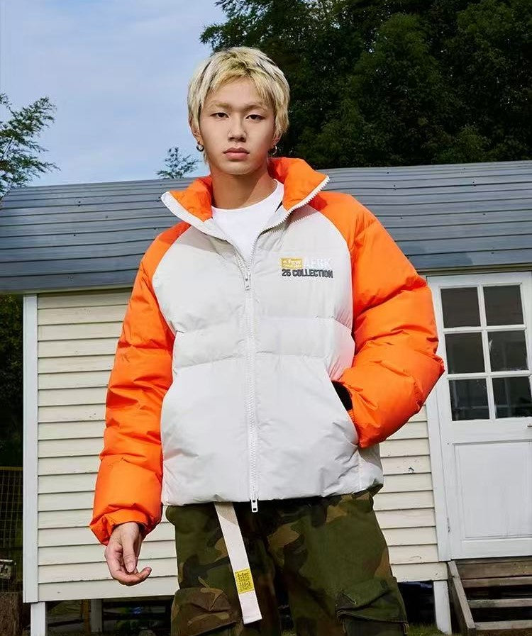 AFGK Raglan Sleeve Color Block Stand Collar Down Jacket