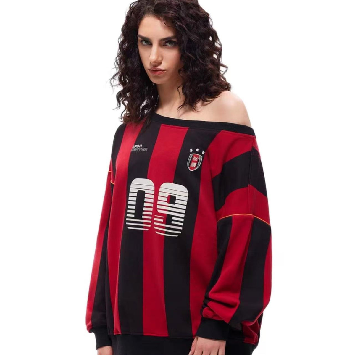 FDR 09 Printed Striped Off-shoulder Sweatshirt (For Women)