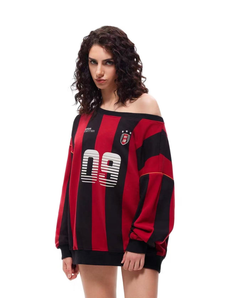 FDR 09 Printed Striped Off-shoulder Sweatshirt (For Women)