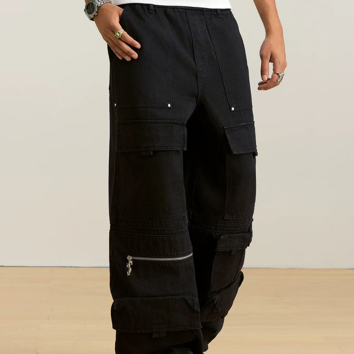 STK Multi-Pocket Cargo Straight-Leg Paratrooper Pants