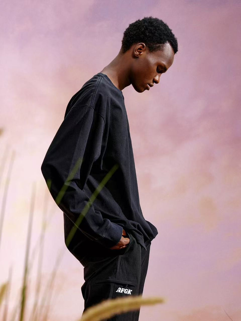 AFGK Sword and Rose Embroidery Washed Long-sleeved T-shirt