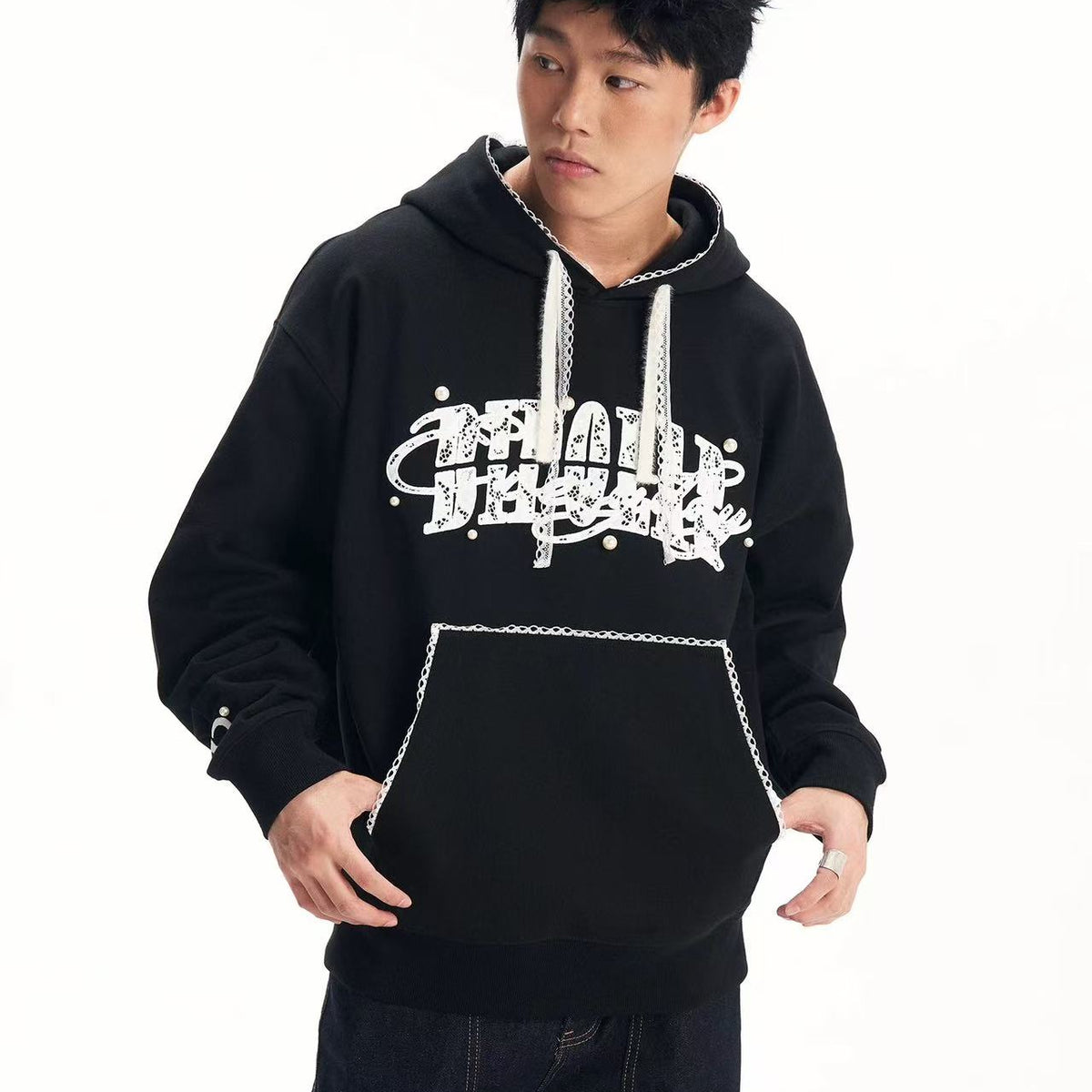 BIPOLAR Lace Pearl Patch Logo Hoodie