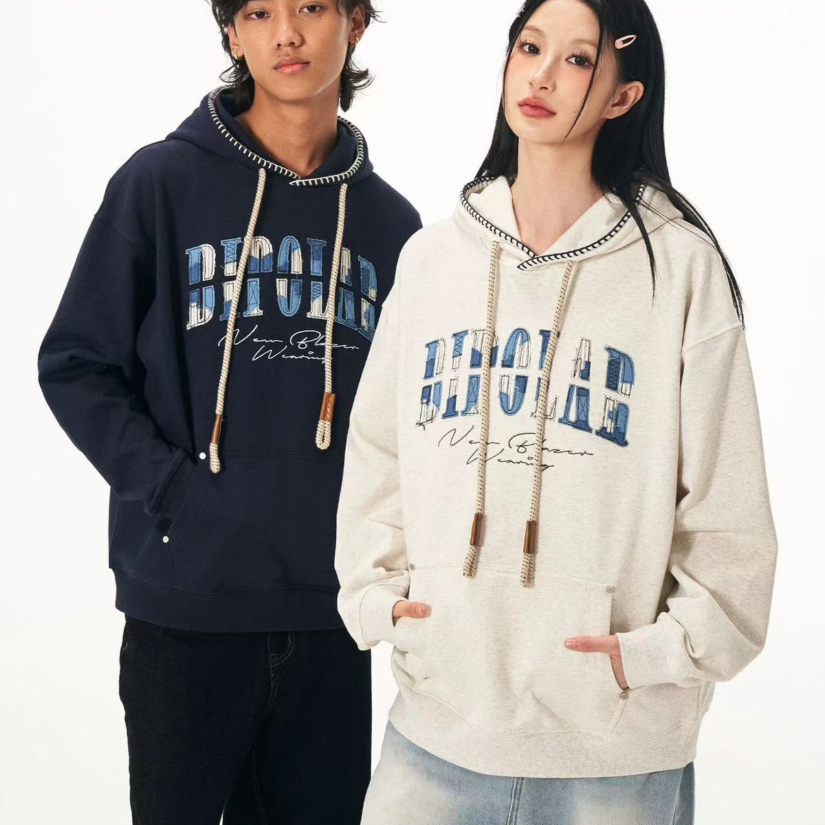 BIPOLAR Denim Striped Patch hoodie