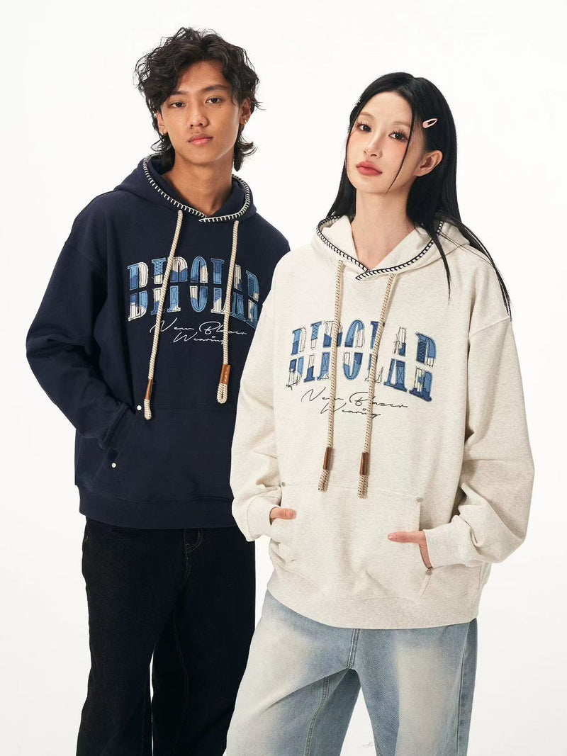 BIPOLAR Denim Striped Patch hoodie