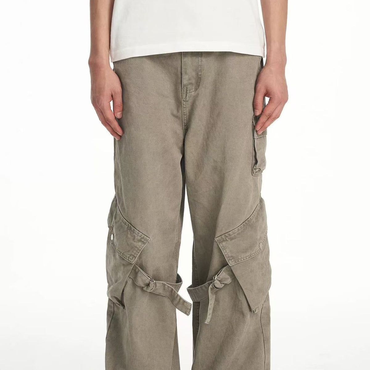 BIPOLAR Retro Ribbon Multi-pocket Workwear Style Pants