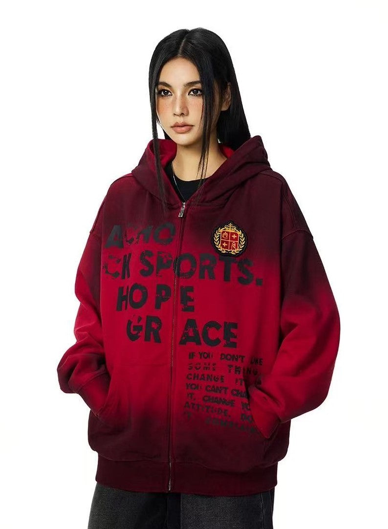 ACHOCK Logo High Street Distressed Zipper Sweatshirt