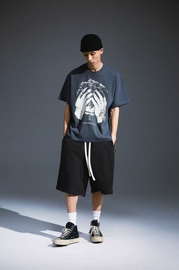 REMEDY Portrait Crackle Print Short-sleeved T-shirt