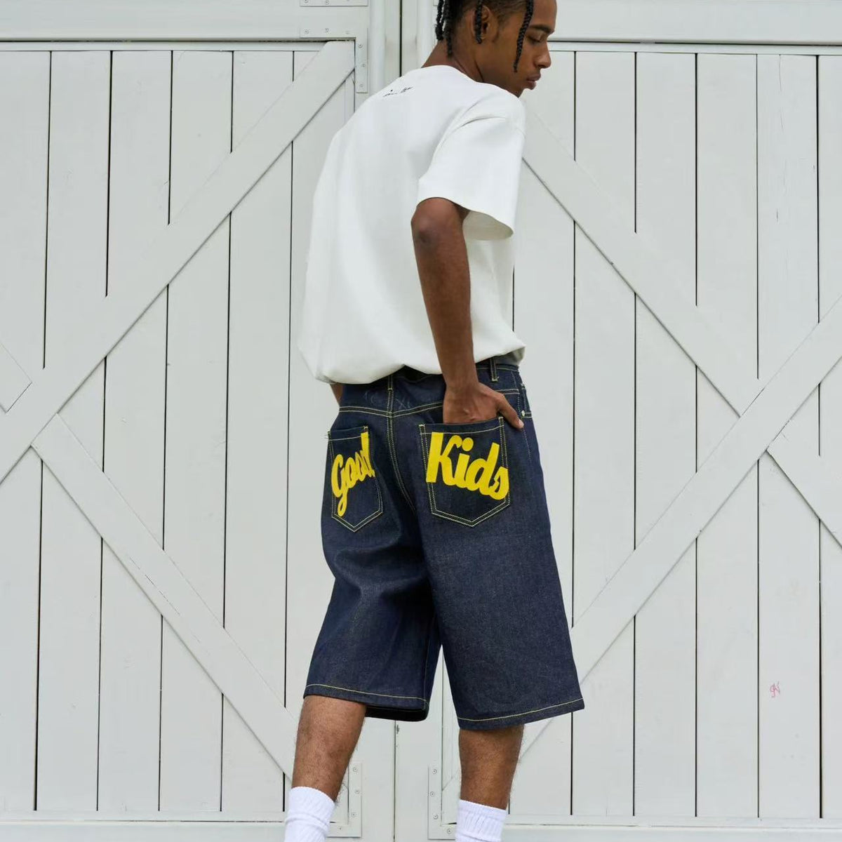 AFGK Pure Color Printed Denim Shorts
