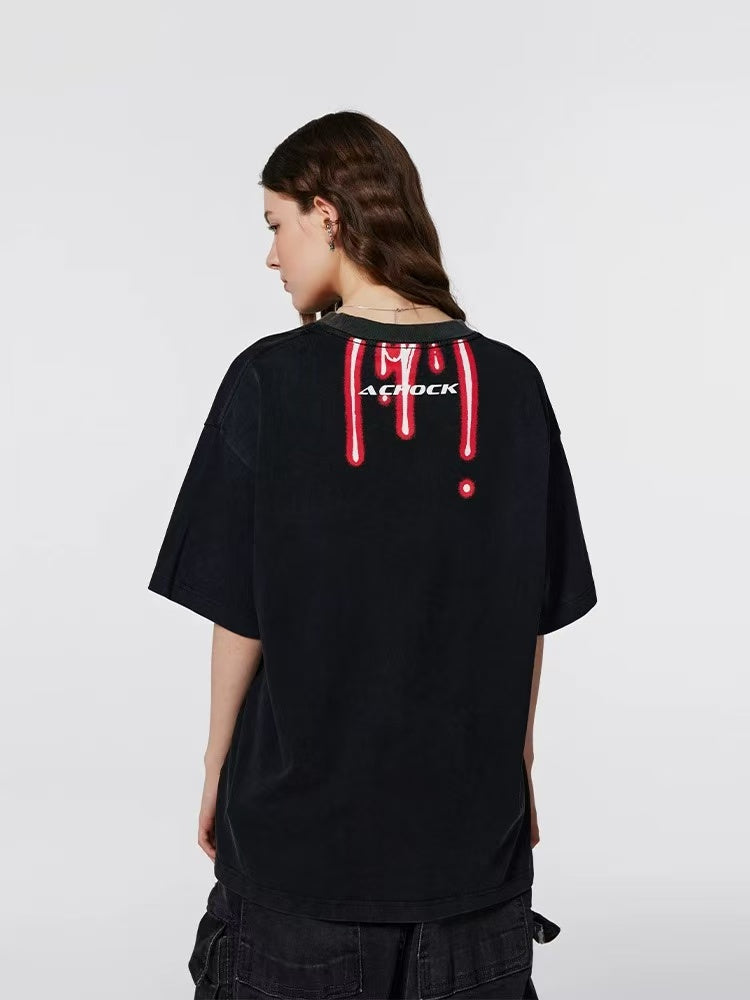 ACHOCK Washed Distressed 3D Luminous Printed T-shirt