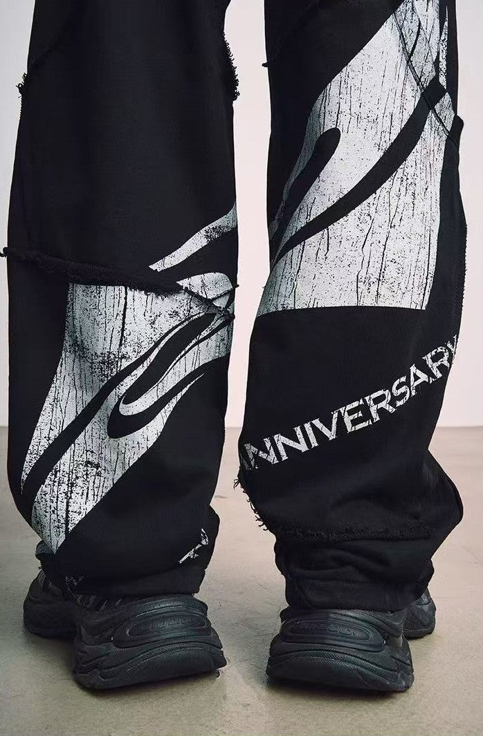 REMEDY Swirl R-shaped Patchwork Retro Distressed Trousers