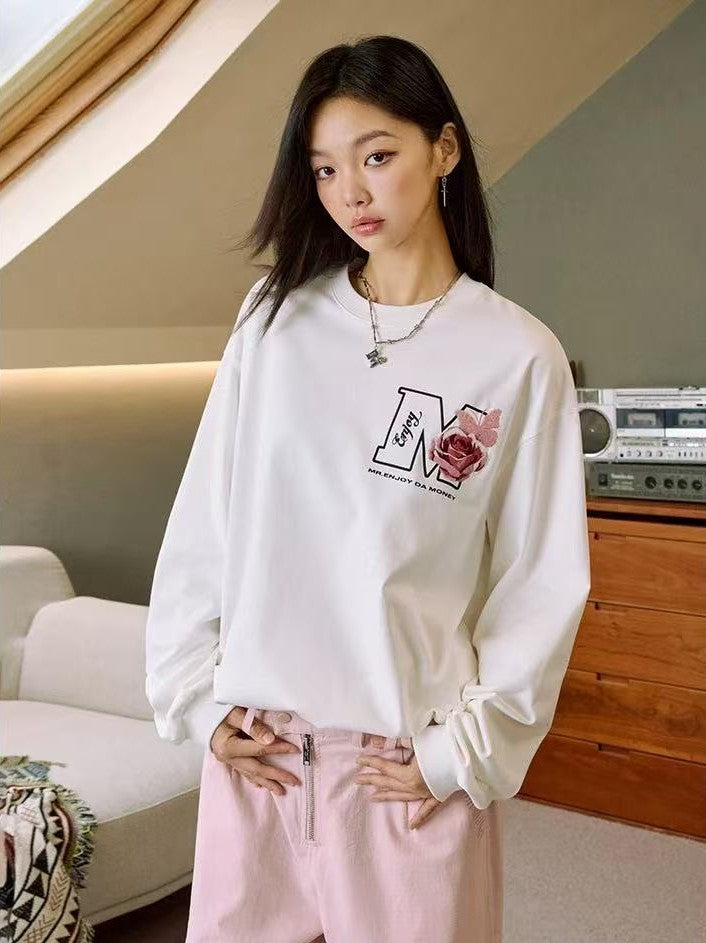 MEDM Butterfly Garden Embroidered Long-sleeve T-Shirt