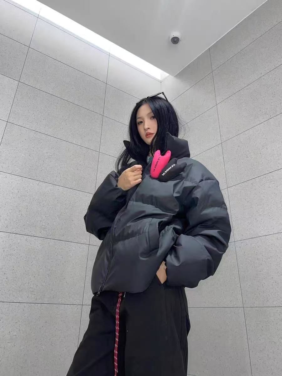 ACHOCK PU Leather Velcro Down Jacket