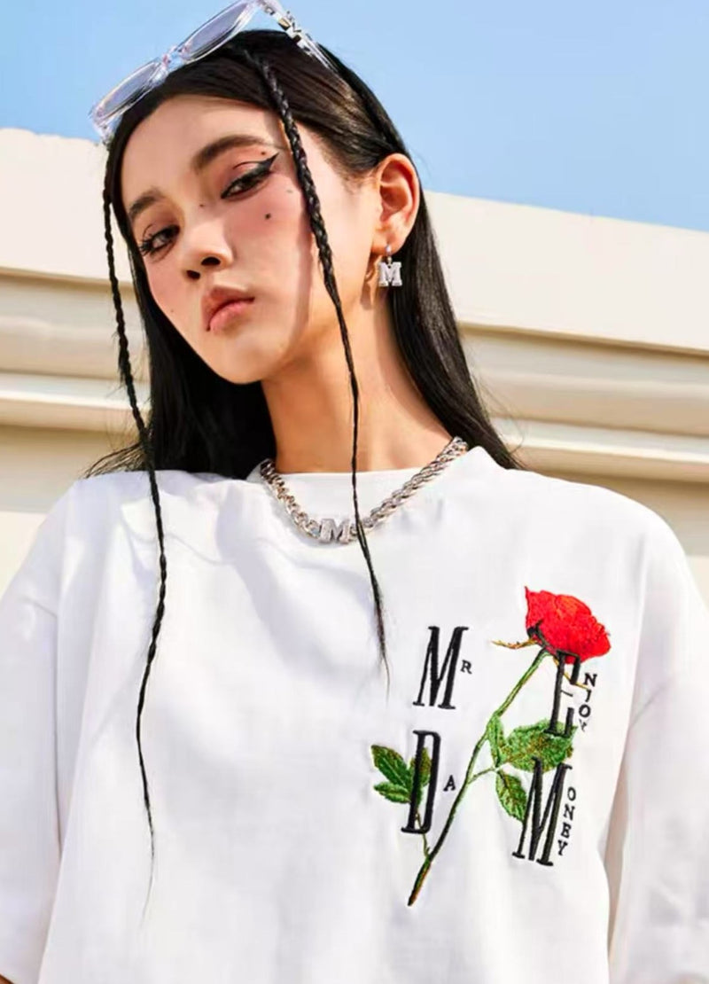 MEDM Rose embroidery Short-sleeved T-shirt