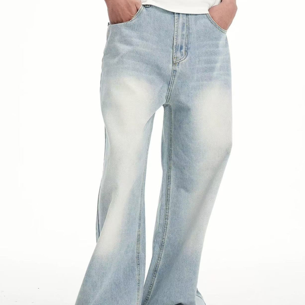 BIPOLAR  Distressed Straight Floor-length Trousers