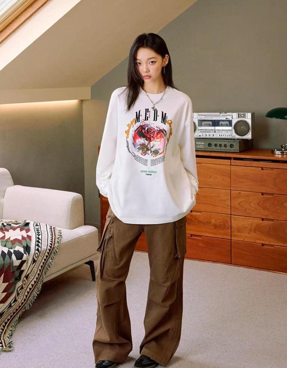 MEDM Flowers and Thorns Circular Text Long-sleeved T-shirt