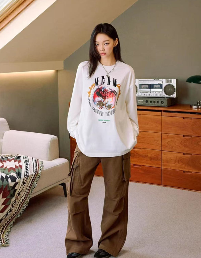 MEDM Flowers and Thorns Circular Text Long-sleeved T-shirt