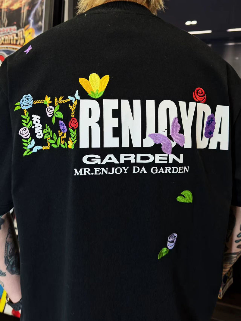 MEDM Embroidered Floral Short-sleeved T-shirt