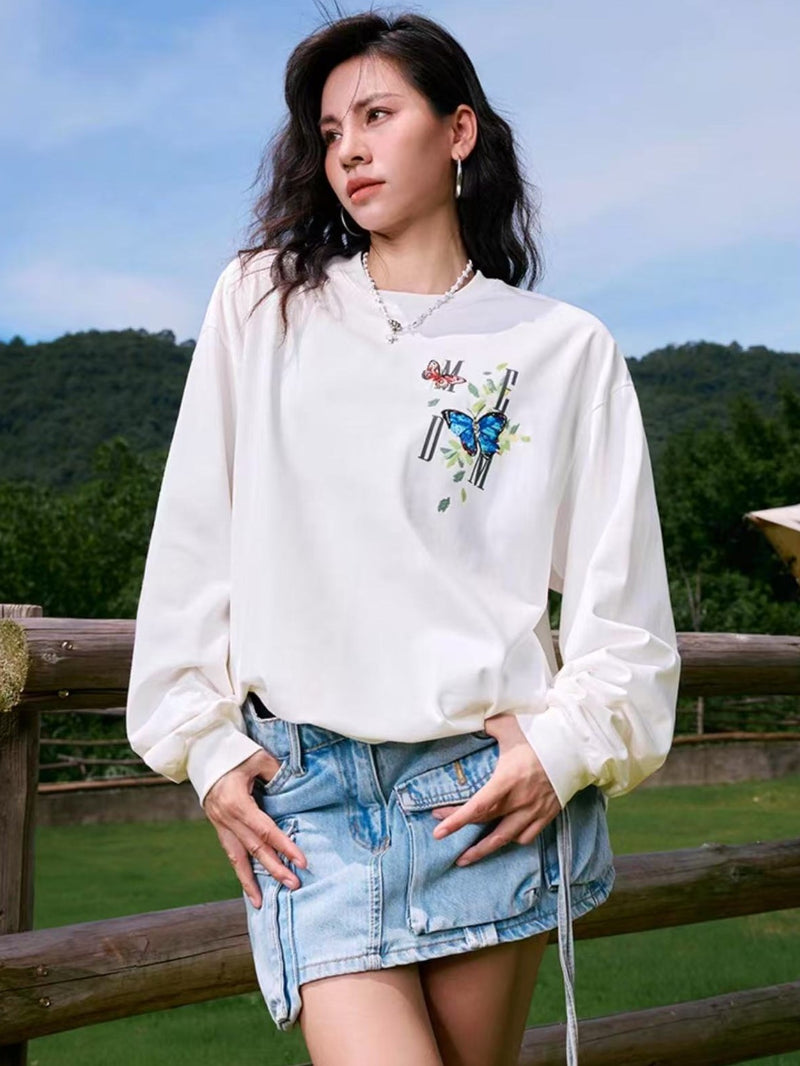 MEDM Butterfly Printed Long-sleeve T-shirt
