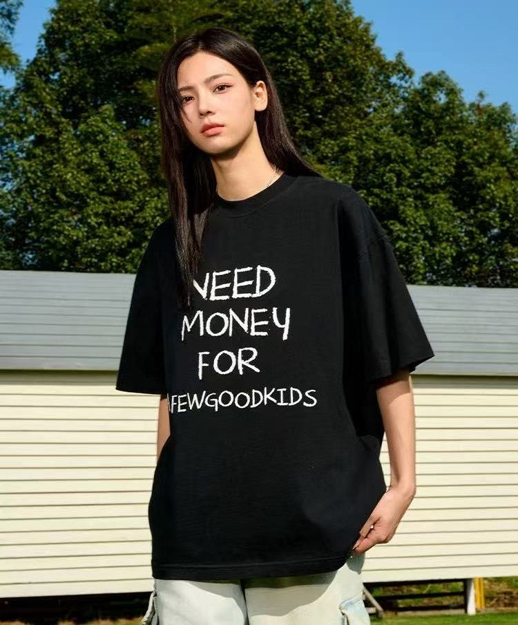 AFGK NEED MONEY Handwritten Slogan Short-sleeved T-shirt