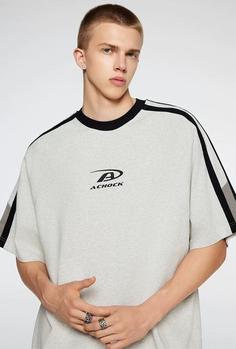 ACHOCK Contrast Color Patchwork Printed T-shirt