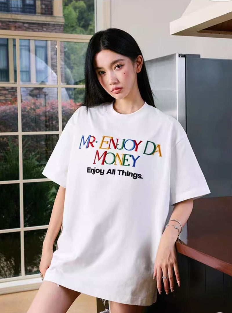 MEDM  Rainbow Letter Embroidered Logo Short-sleeved T-shirt