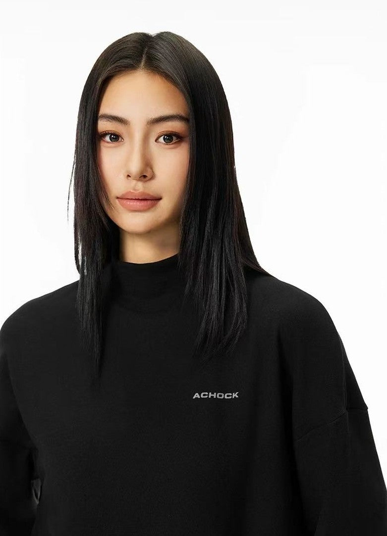 ACHOCK Simple Basic Logo Half Turtleneck Long-sleeve Tee