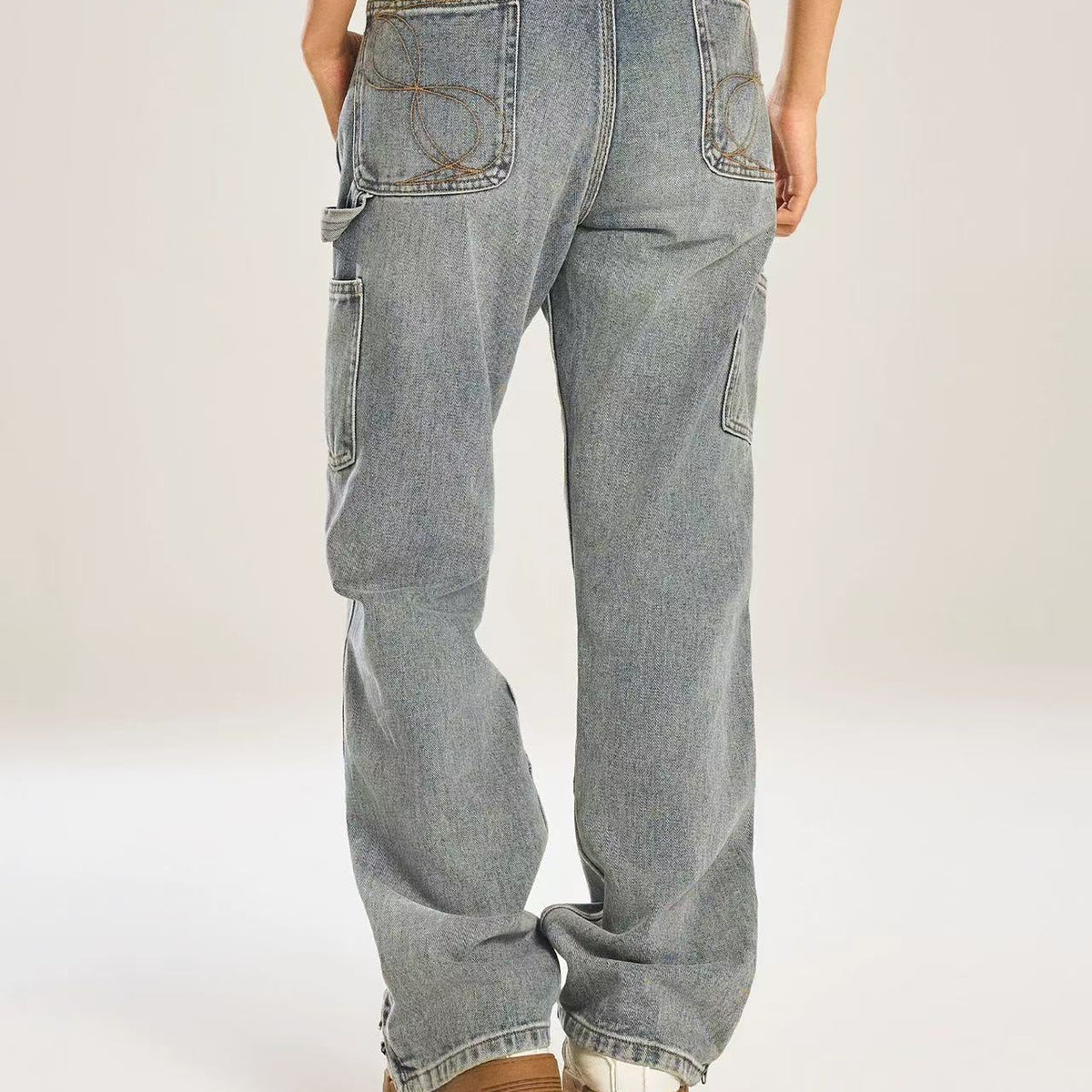 BIPOLAR Multi-pocket Wide-leg Workwear Denim Jeans