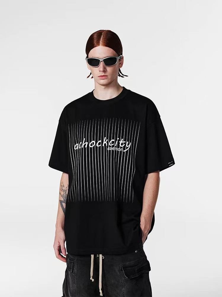 ACHOCK Screen Stripe Print Design Round Neck T-shirt